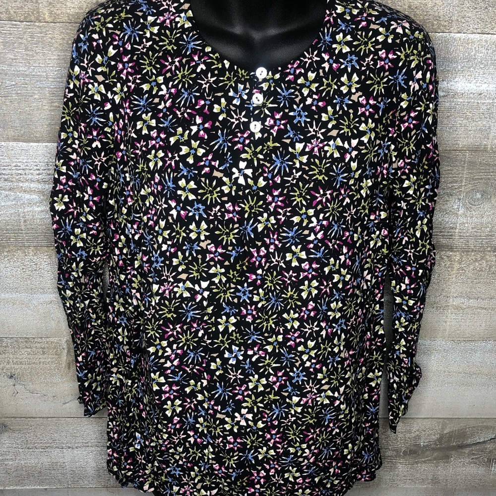 J.Jill floral multi color rayon button blouse